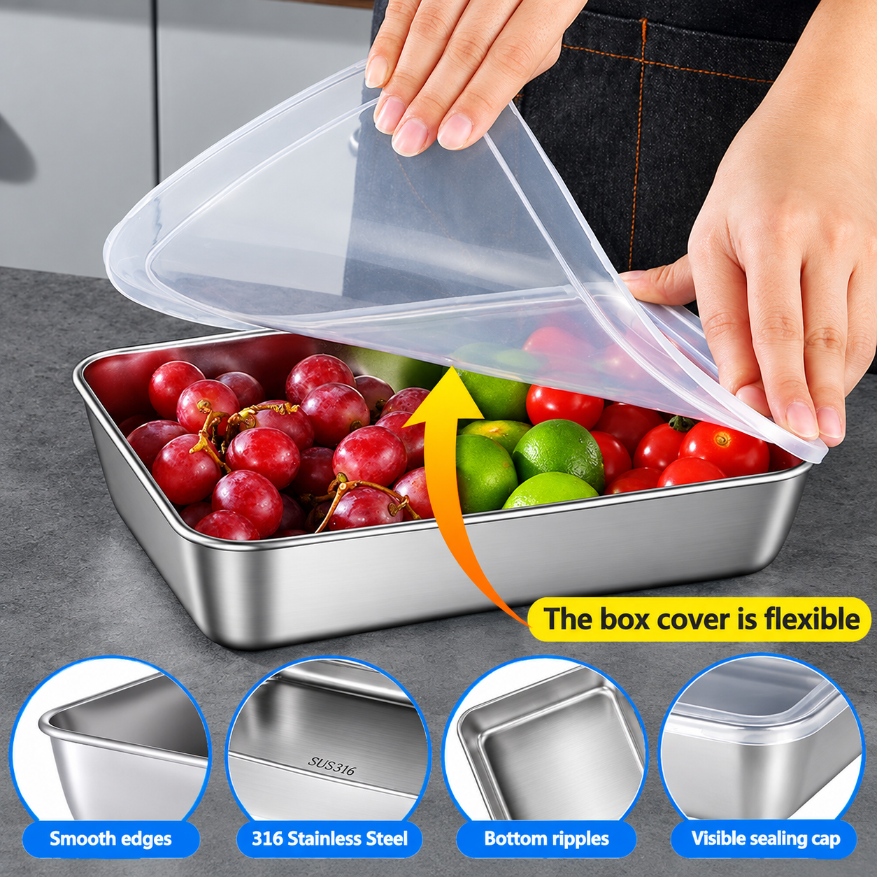 2000ml Stainless Steel Food Storage Container