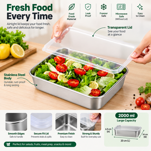 2000ml Stainless Steel Food Storage Container