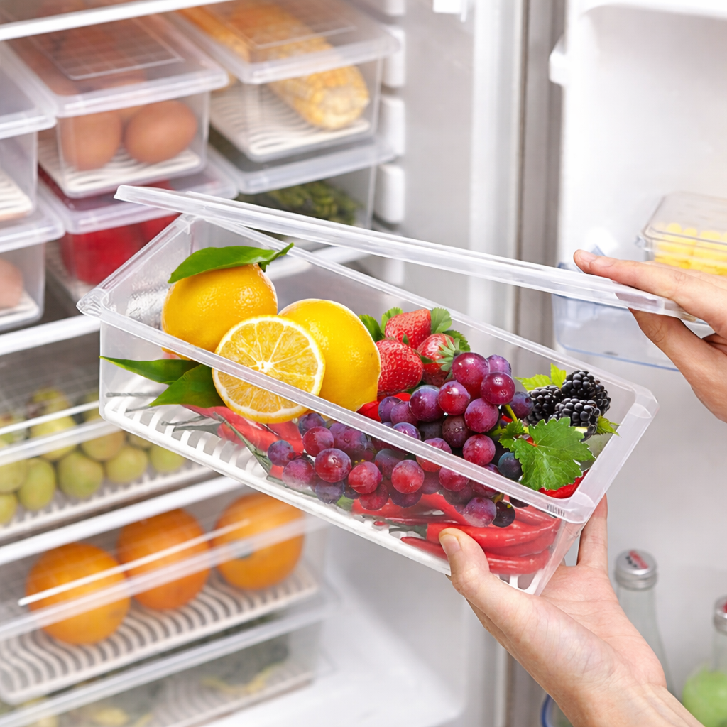 Fruit & Vegetable Storage Container with Drain Tray 🍒🍇🍋
